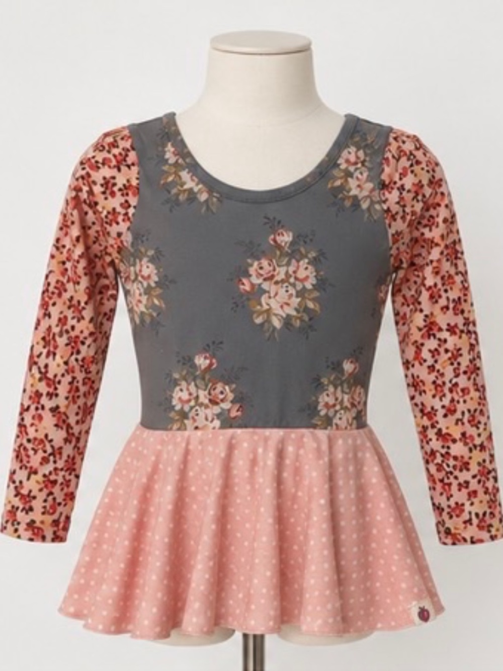 cheeky plum Gray and Pink Floral Long Sleeve Leotard